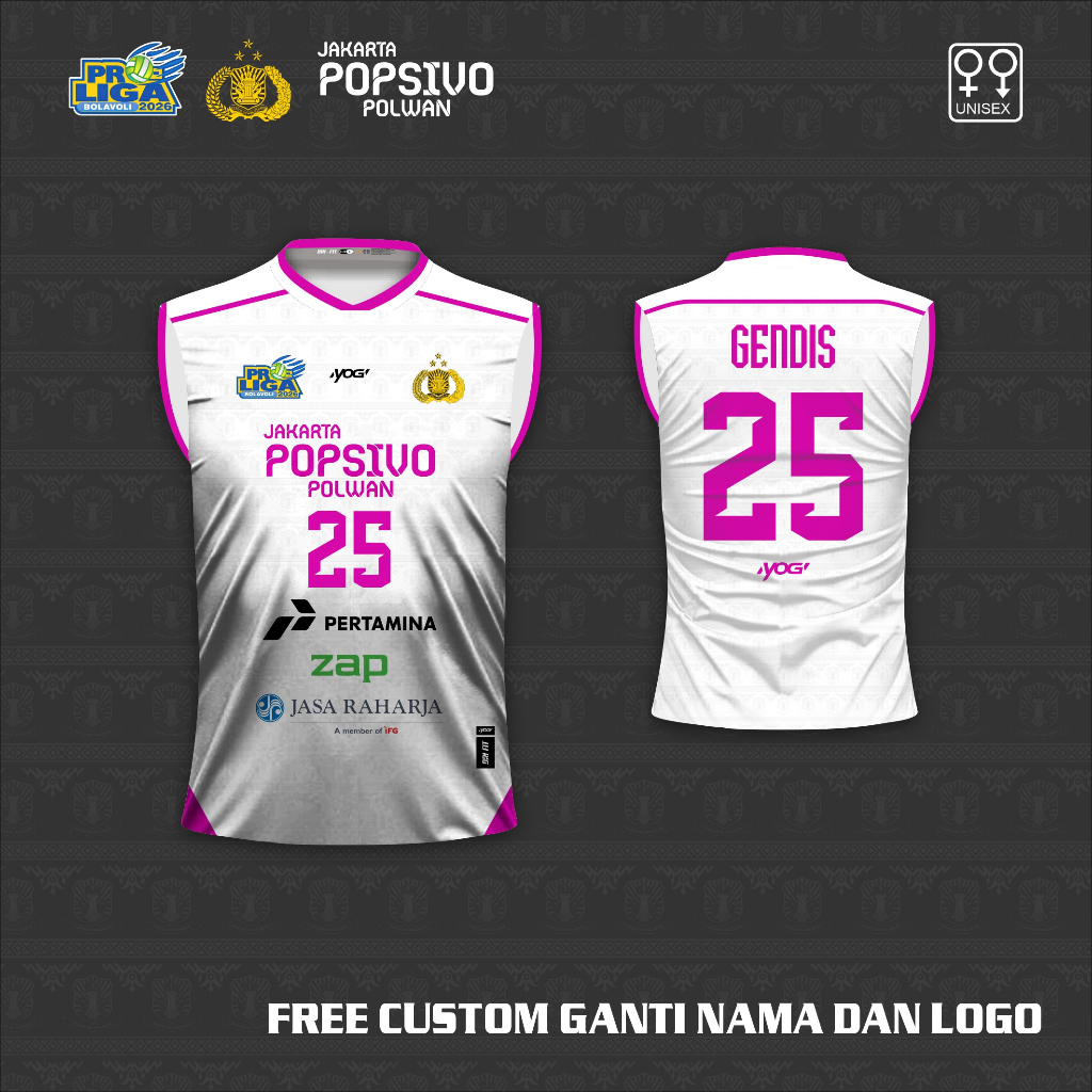 Jersey singlet voli Bhayangkara popsivo polwan baju olah raga free custom