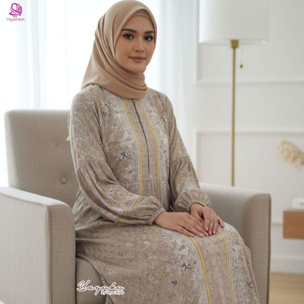 Dress Wanita Panjang Rayon Terbaru Muslimah Lebaran Model Lengan Balon Rayon Diamond