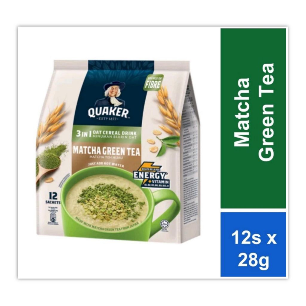 Quaker Oat Cereal Drink Matcha Green Tea isi 12 Minuman Sereal Malaysia