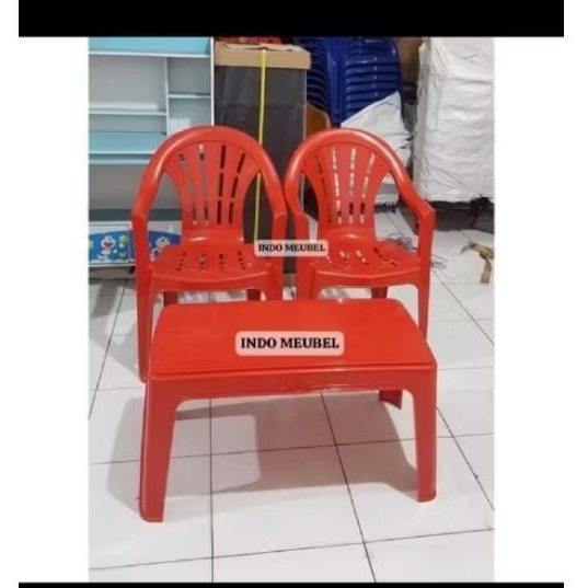 KURSI PLASTIK, KURSI PLASTIK SANTAI, KURSI PLASTIK PHYLIA, 1 SET ( 2 KURSI + MEJA)