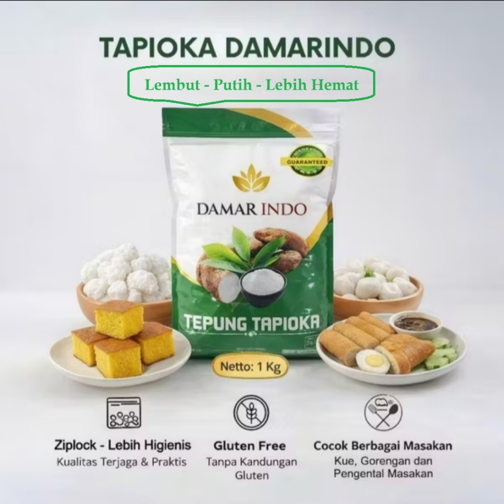 Tepung Tapioka/Sagu DAMARINDO 1kg- Cocok buat UMKM - buat Pempek, Bika Ambon, Cireng, Bakso, Krupuk,