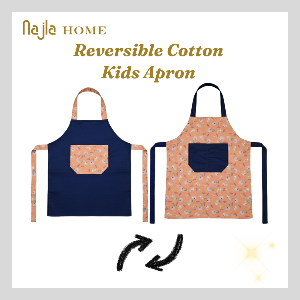 NAJLA HOME - Apron Kids | Reversible Kids Apron | Celemek Anak | Celemek Masak | Apron Kitchen Art C