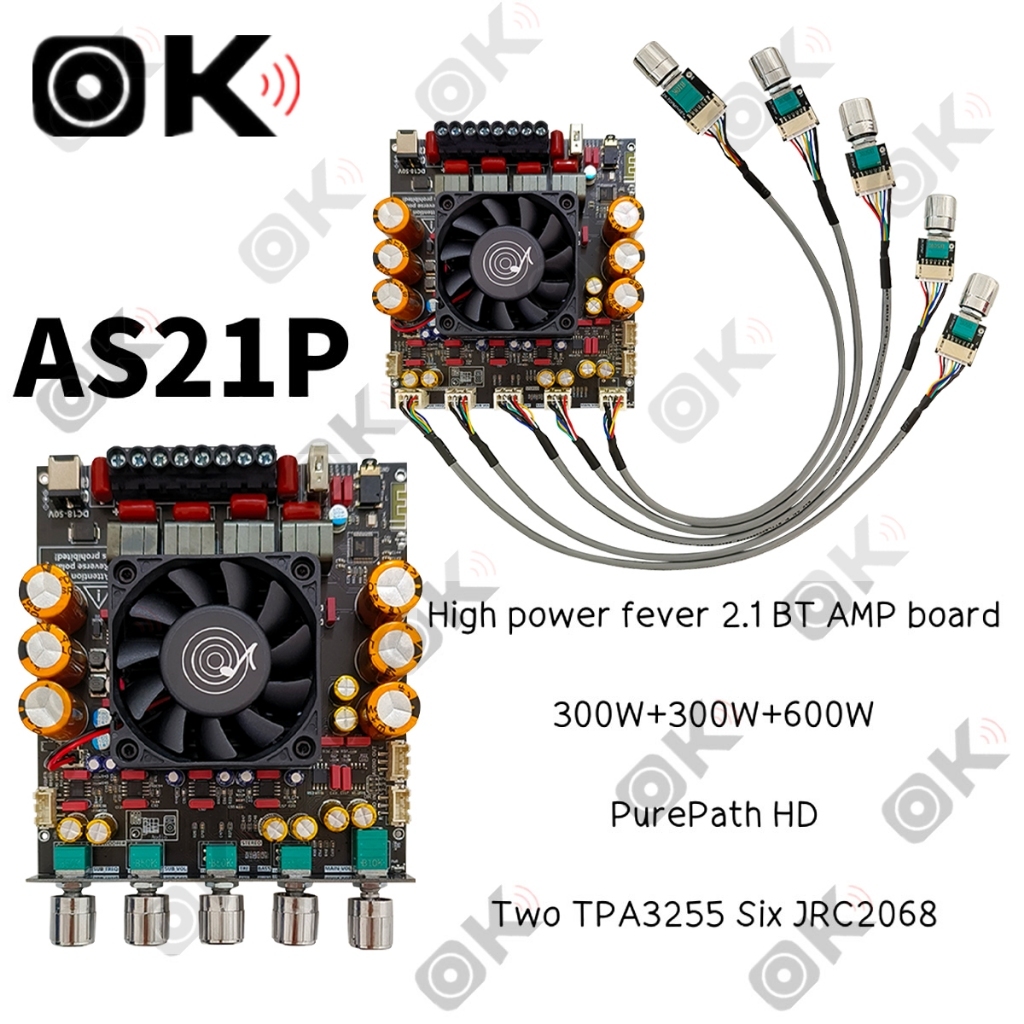 OKmusic ZK-AS21P 2.1 Bluetooth Amplifier 300W+300W+600W TPA3255 Papan Mini 12-36V DIY Speaker Teater