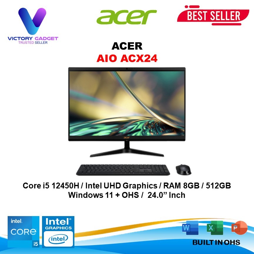 ACER AIO ACX24 i5 12450H 8GB 512GB W11 OHS 24.0 PC All In One