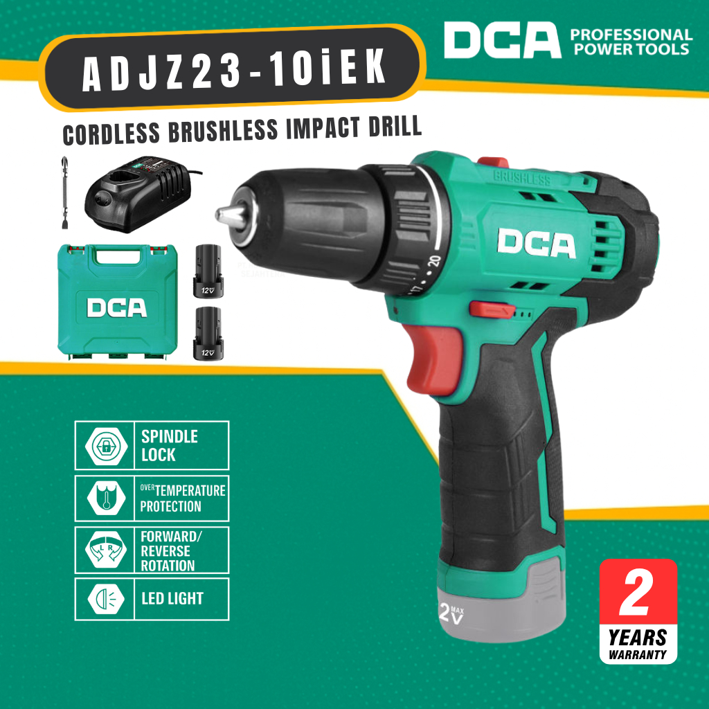 DCA ADJZ23-10iEK DCA CORDLESS BRUSHLESS IMPACT DRILL 10MM-12V/MESIN BOR BATERAI / BOR IMPACT / BOR T