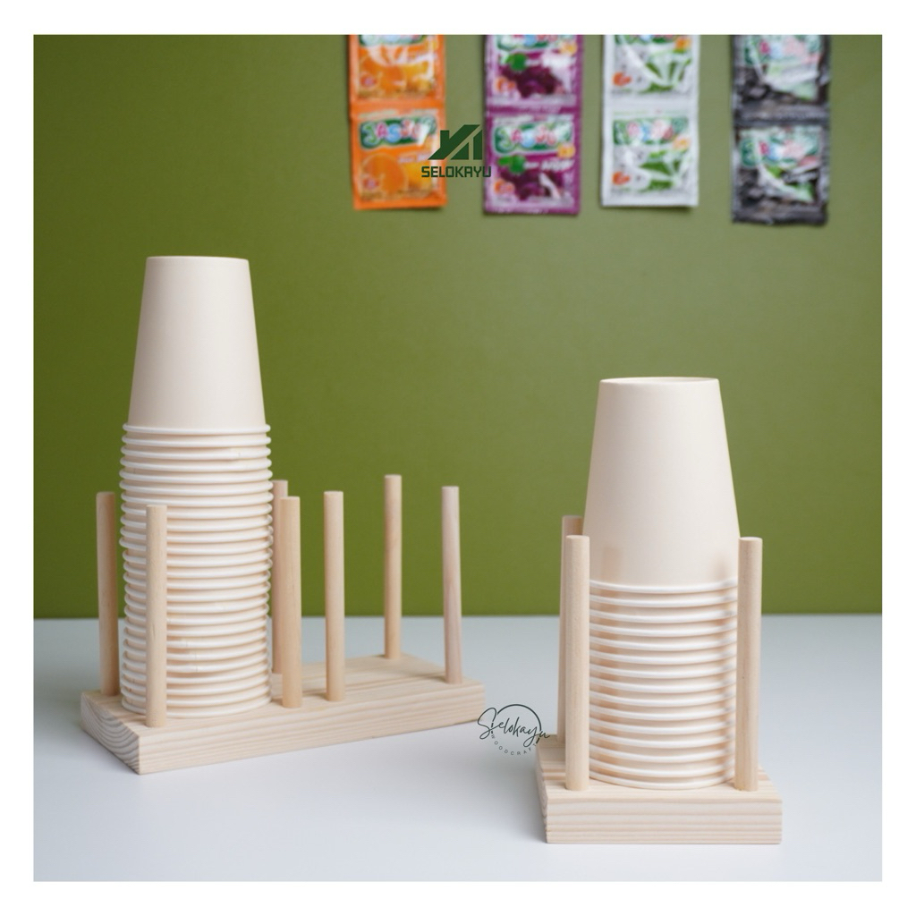 Rak Cup Minuman Kayu/Display Gelas Plastik Jualan/Rak Tempat Penyimpanan Gelas Cup/Wooden Paper Cup 