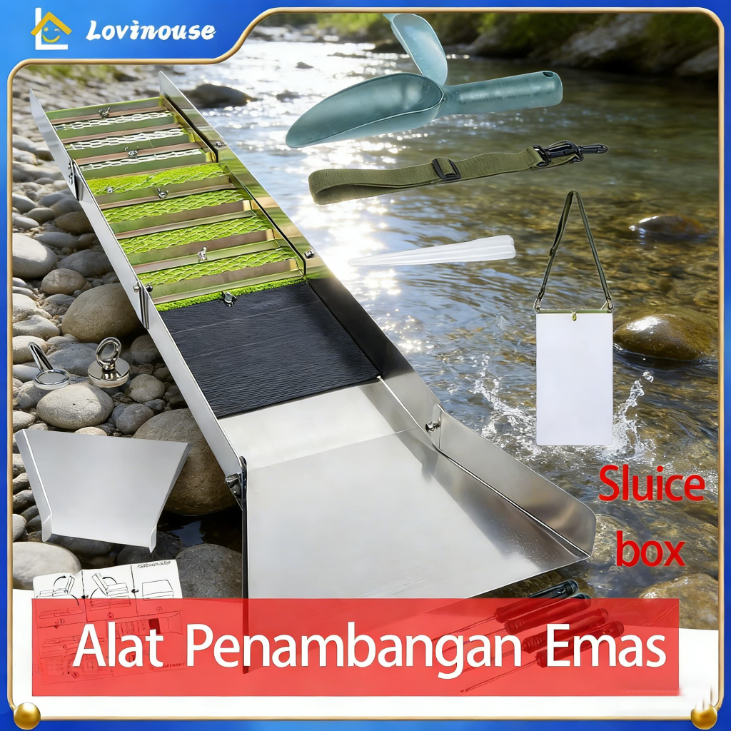 Alat Penambangan Emas sluice box 127CM penyaring emas Alat Dulang Emas Gold Pan Gold Mining Gold Pan