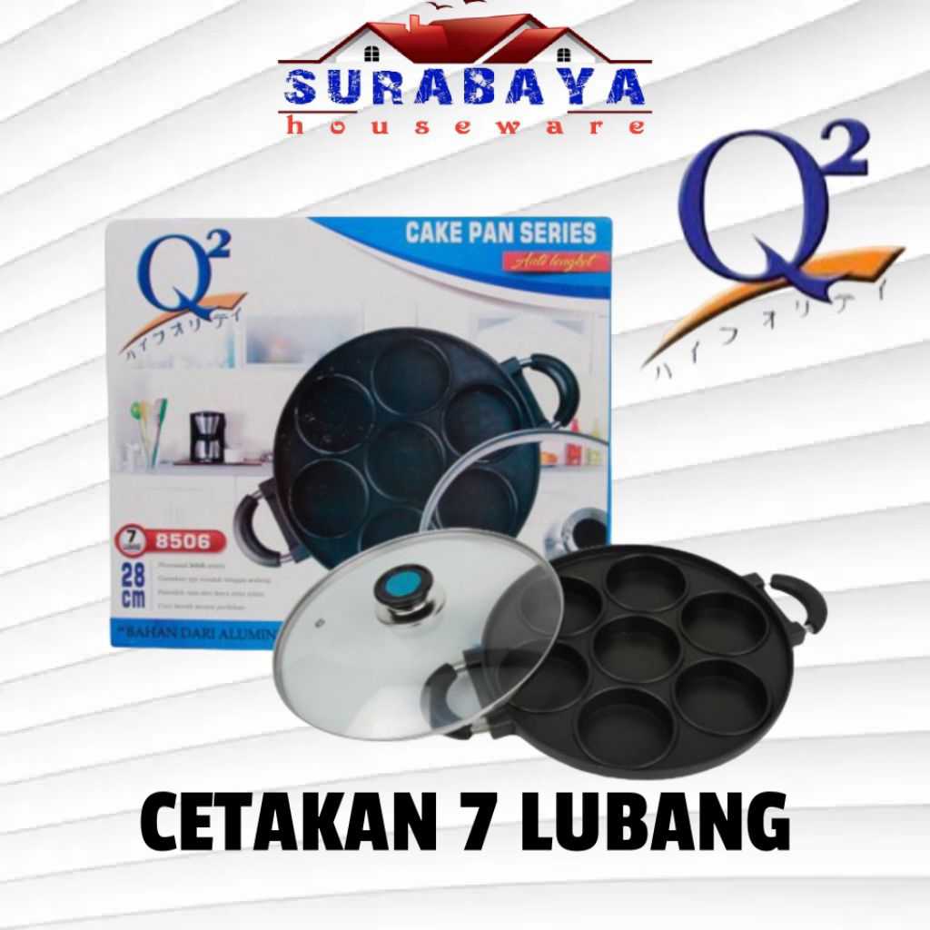 Q2 Cetakan Kue Lumpur Martabak Mini 7 Lubang Datar Anti Lengket Tutup kaca Q2-8506 Q2 8506