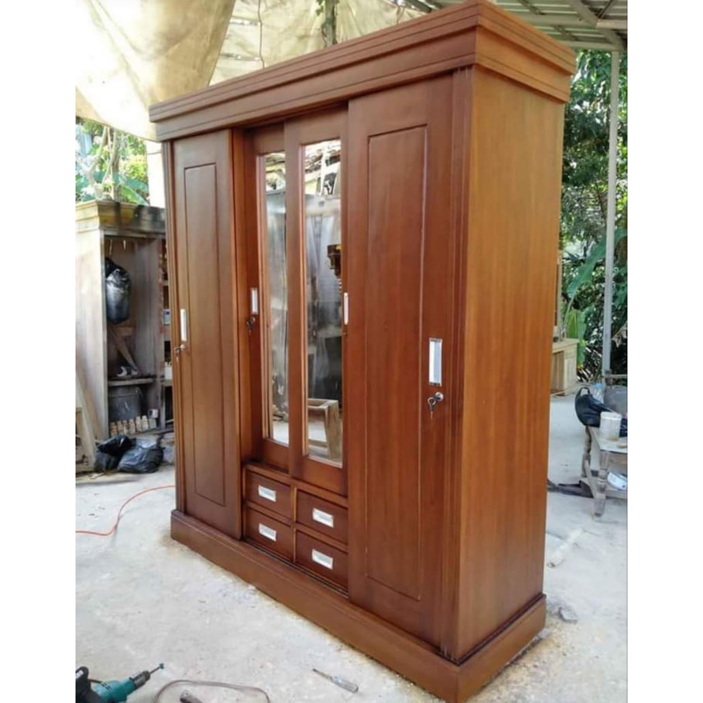 lemari pakaian jati 4 pintu sleding