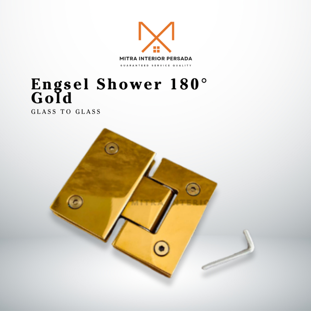 ENGSEL UNTUK PINTU KACA SHOWER / PINTU KACA KAMAR MANDI (ENGSEL SHOWER GLASS TO GLASS 180° GOLD