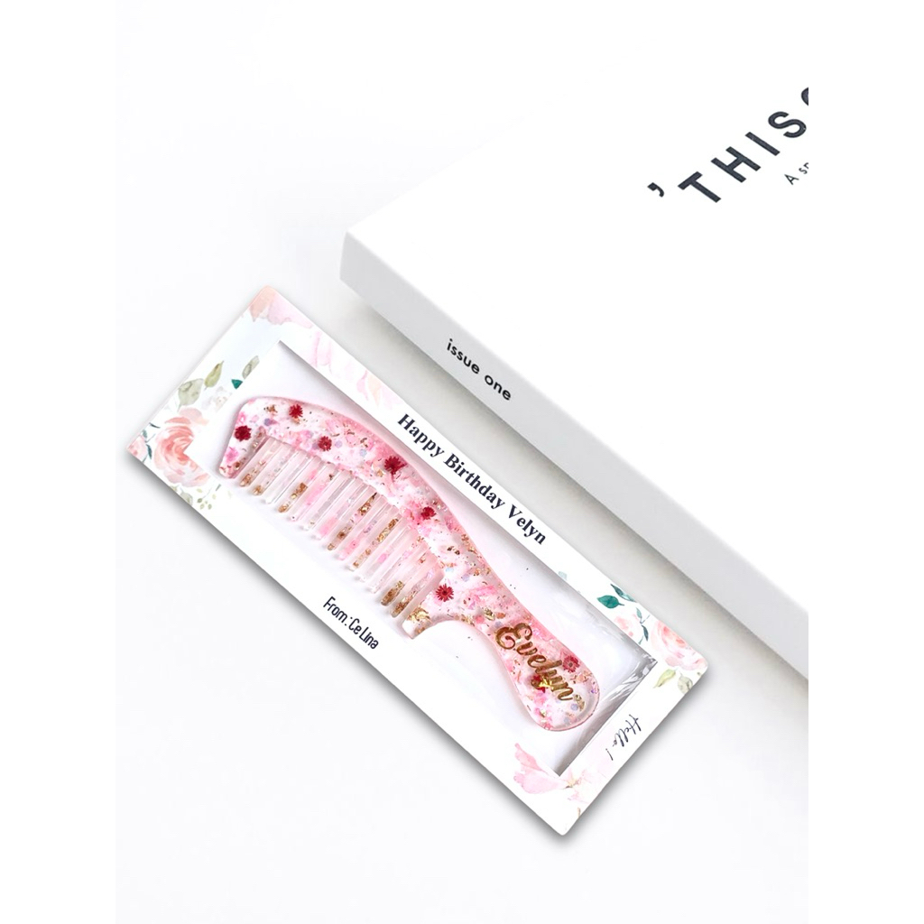 [ SISIR ] Sisir Cellophane + Edelweis - Sisir Custom - Resin Comb - Sisir Bunga Asli - Kado Custom -