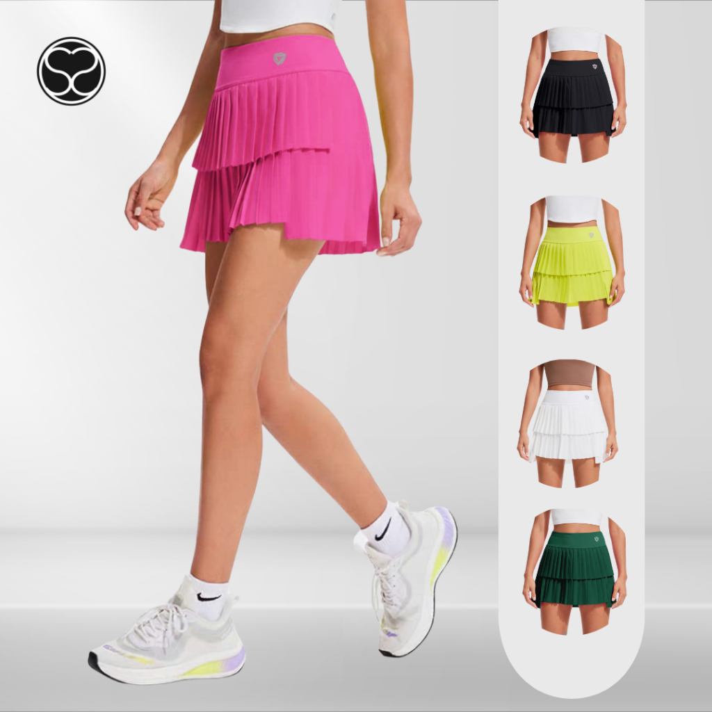 SecondShape - Layered Pleated Skirt Rok Olahraga Sport Wanita Tennis Padel Golf Pickleball Dance Act