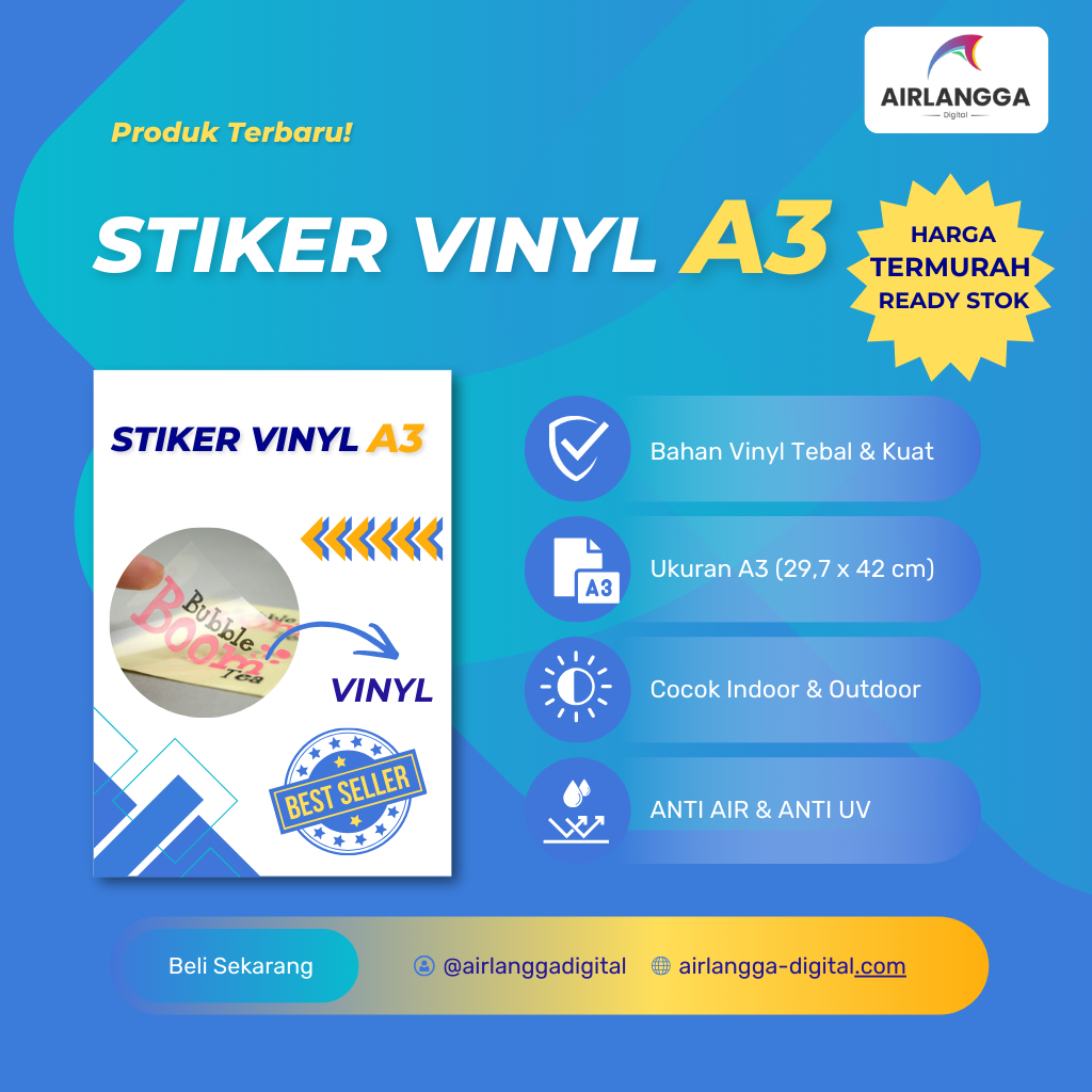 Sticker Vinyl A3 Isi 10 Lembar | Kertas Stiker Vinyl untuk Printer Inkjet Dye Pigment UV