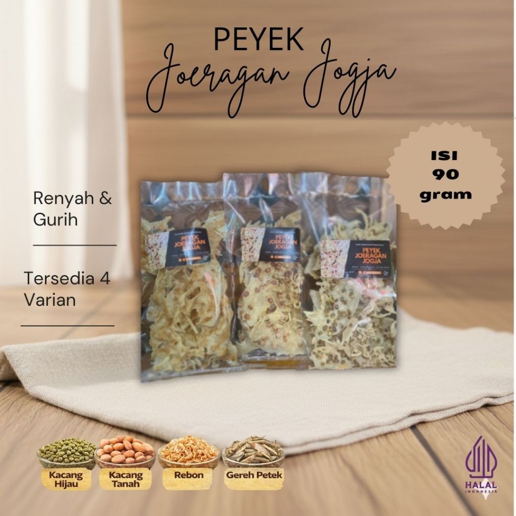 Peyek Jogja Renyah Gurih 90g – Peyek Kacang Tanah, Rebon, Kacang Hijau, Gereh Petek