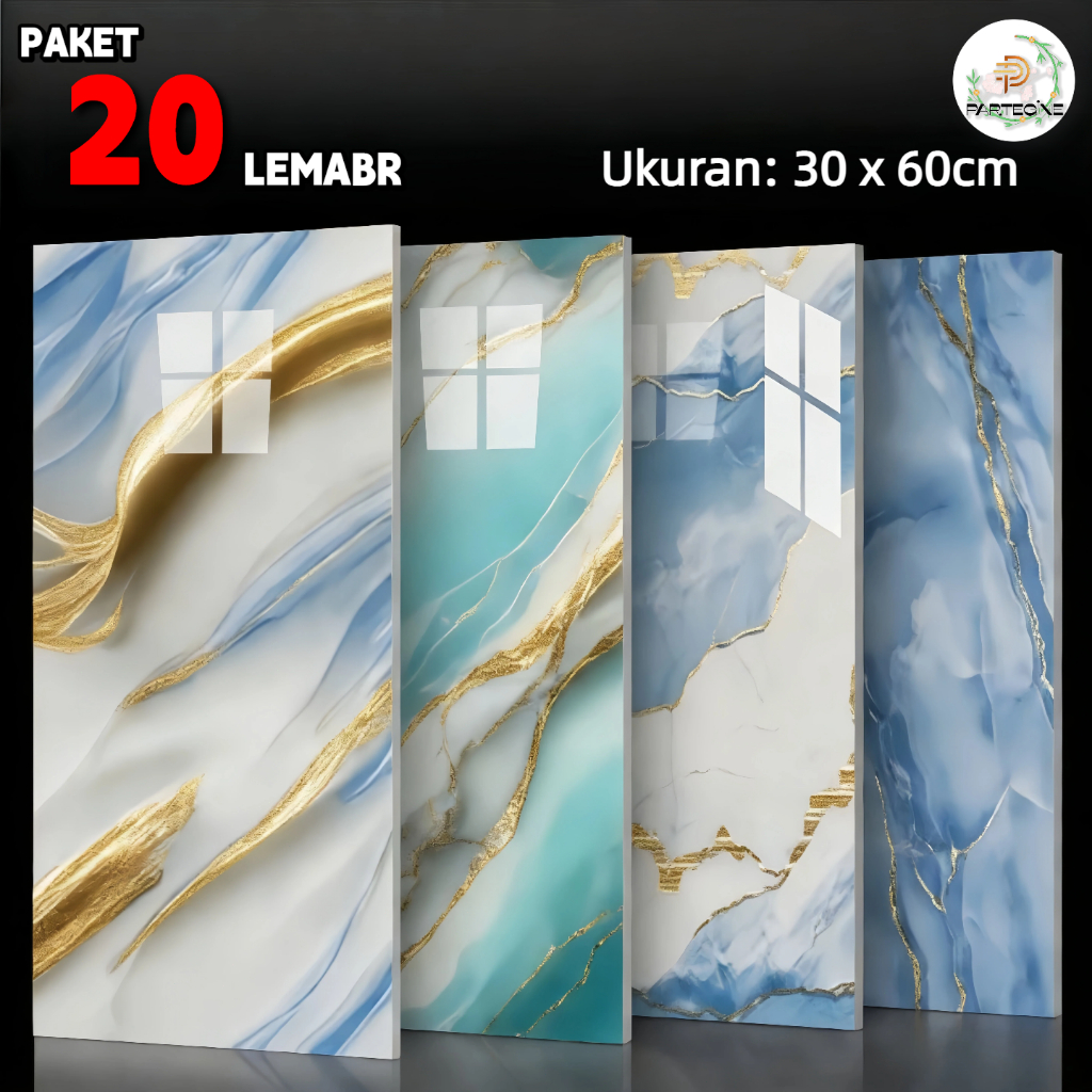 20 Lembar - Stiker Dinding Vinyl Motif Marmer 30x60cm - Tahan Air & Mudah Pasang wallpaper dinding