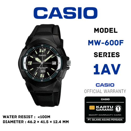 Casio General MW-600F-1AVDF / MW-600F-1AV / MW-600F Jam Tangan Pria Analog Karet Original