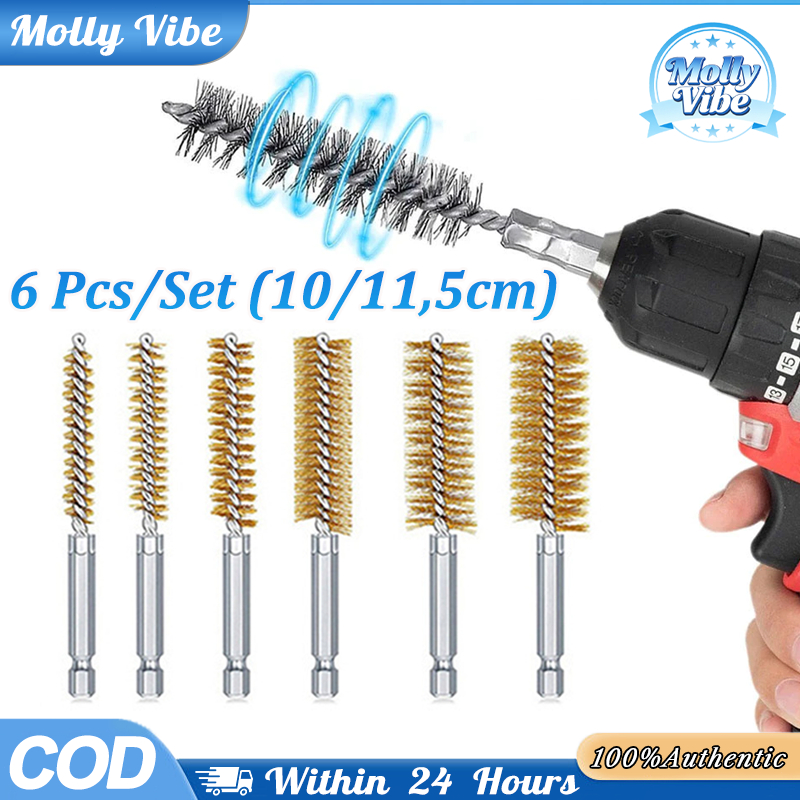 6PCS Set Sikat Pipa Kawat Kuningan 8-19mm Hex Shank Untuk Pembersihan Pipa Industri