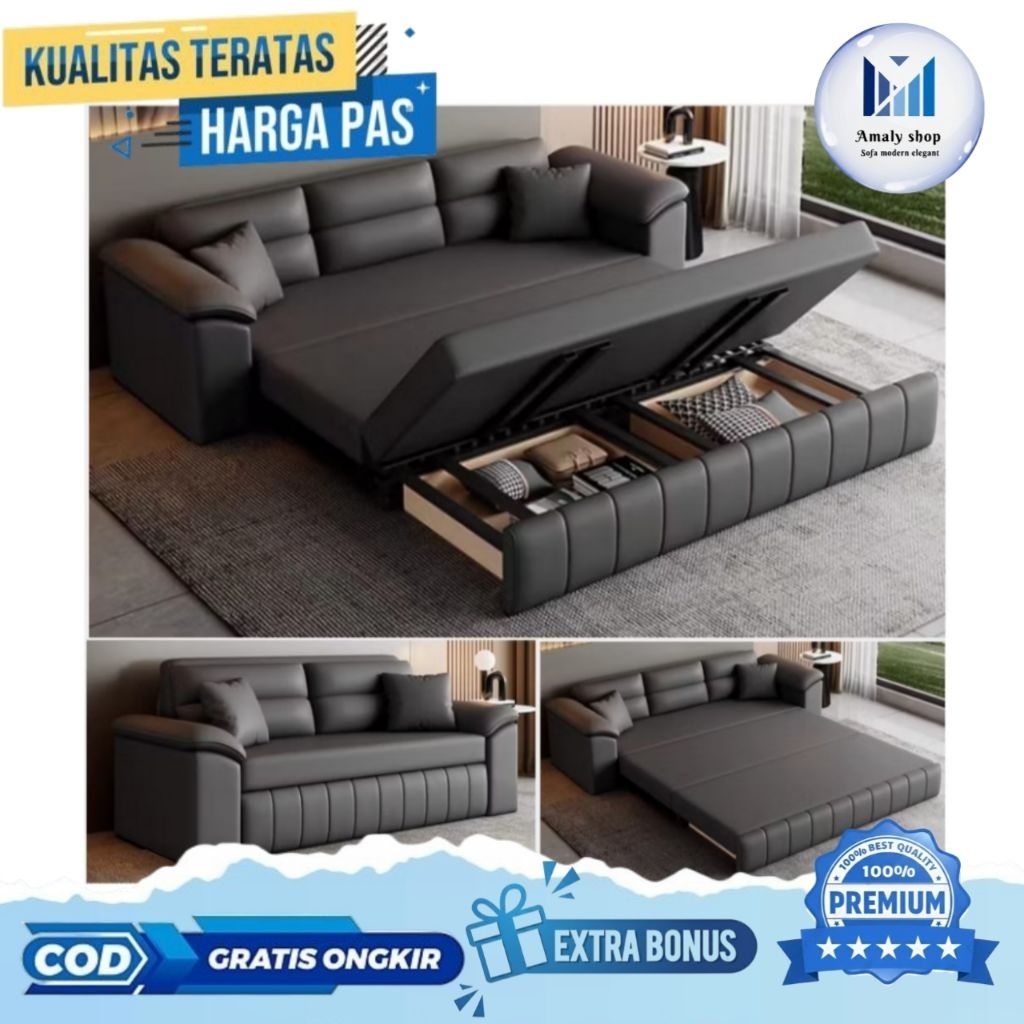Sofabed Kulit 3 seater Sofa Bed Ganimede Laci lipat Modern Premium Grade Luxury Sofa Bed Ruang Tv So