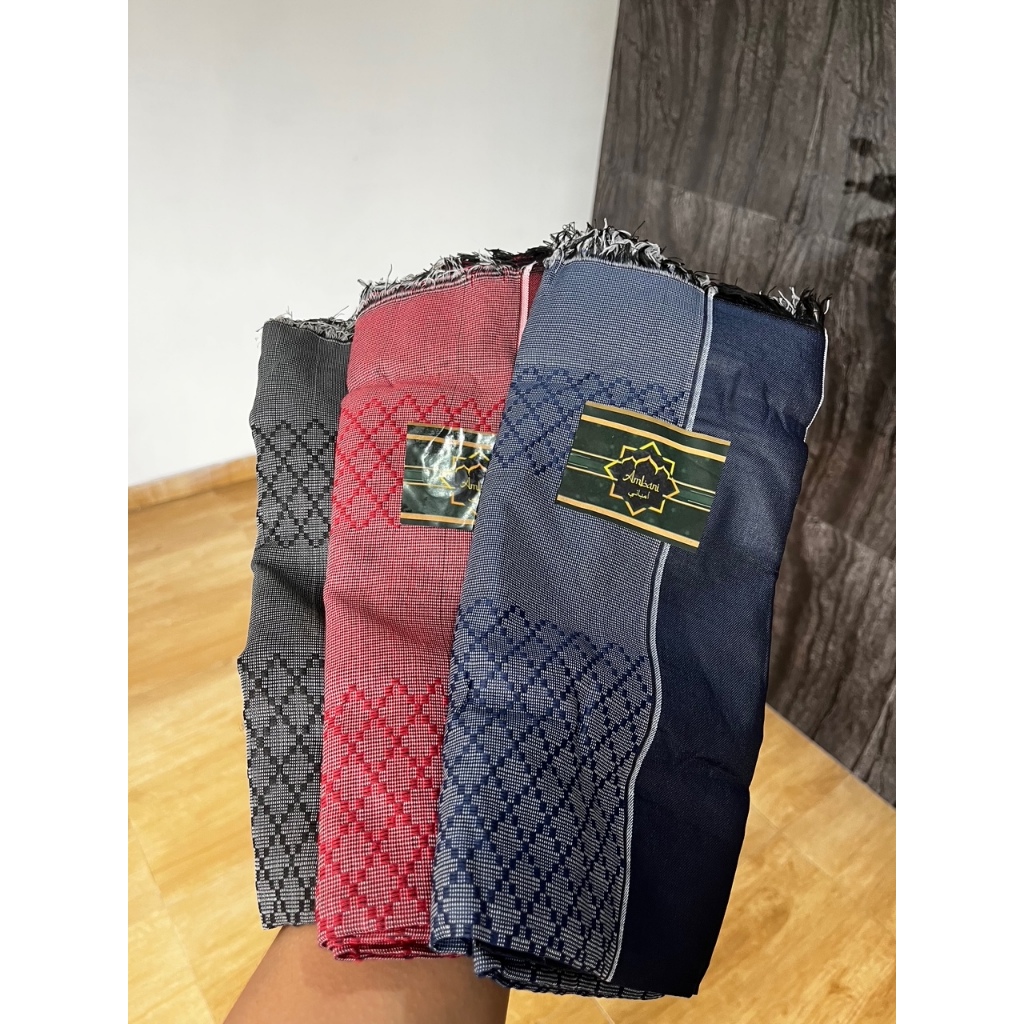 SORBAN PREMIUM AMBANI INSTAN EKSKLUSIF DEWASA PECI RAJUT MOTIF POLOS HITAM PUTIH OLEHOLEH SOUVENIR H