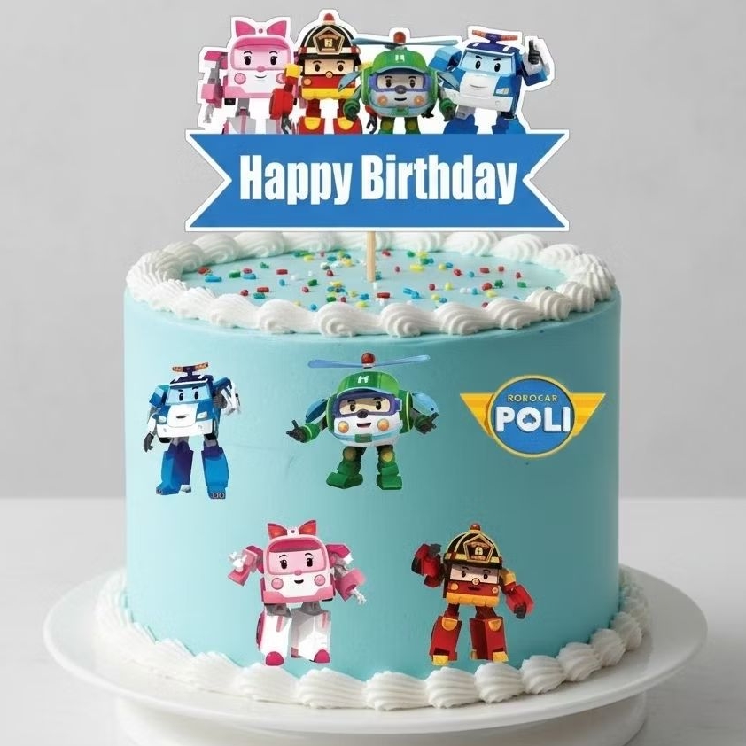 TOPPER CAKE ULANG TAHUN / HIASAN KUE CUSTOM ROBOCAR POLI