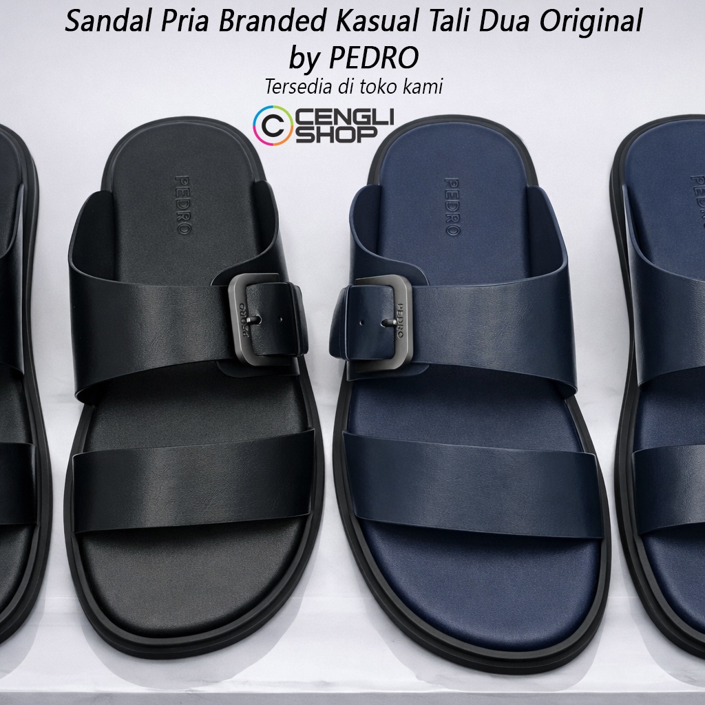 PM024 SANDAL PRIA PEDRO ORIGINAL SENDAL SLIDE CASUAL BRANDED ASLI ORI HITAM