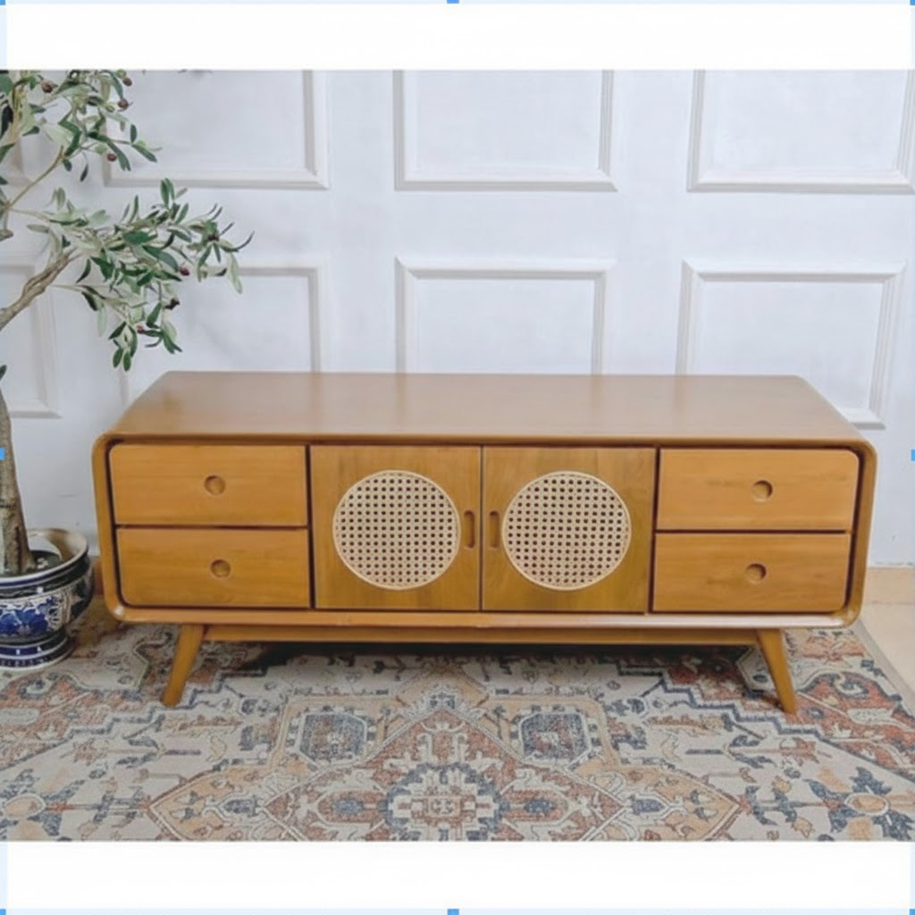 Meja Buffet Tv Minimalis Jati Harga Murah Model Retro Modern Terbaru Kaca Mata Kayu Jati