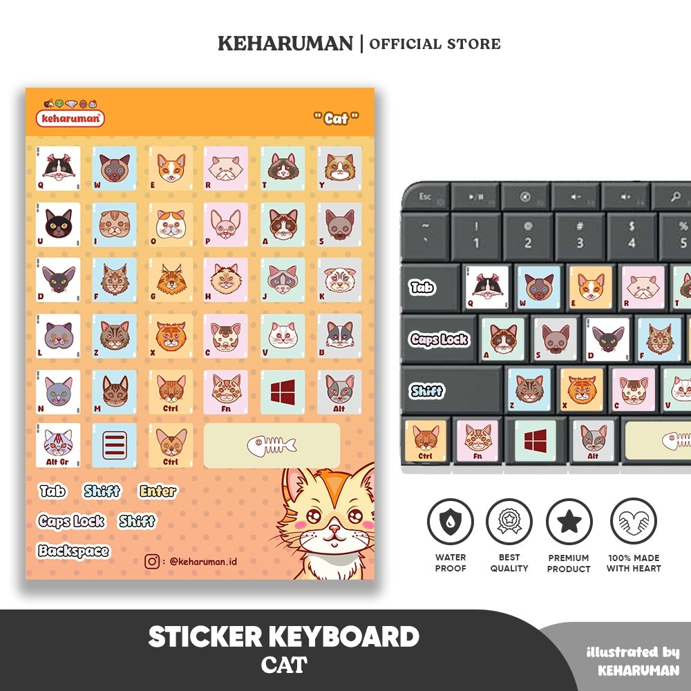 Sticker Keyboard Laptop Komputer Cat Kucing PREMIUM QUALITY