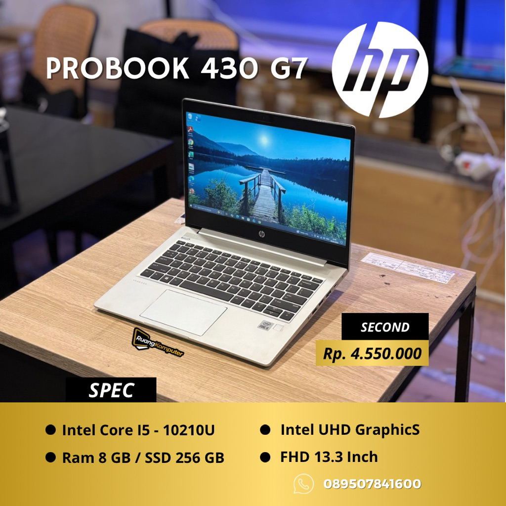 Laptop HP PROBOOK 430 G7 Intel Core I5-10210U RAM 8GB SSD 256GB HD 13.3 Inch Second Bergaransi