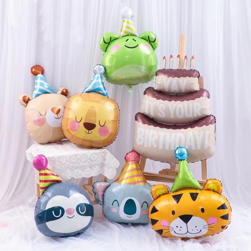 Balon Foil JUMBO Binatang Kepala Hewan Binatang Topi Pesta / Jungle Animal Party Hat 3D Ukuran Besar