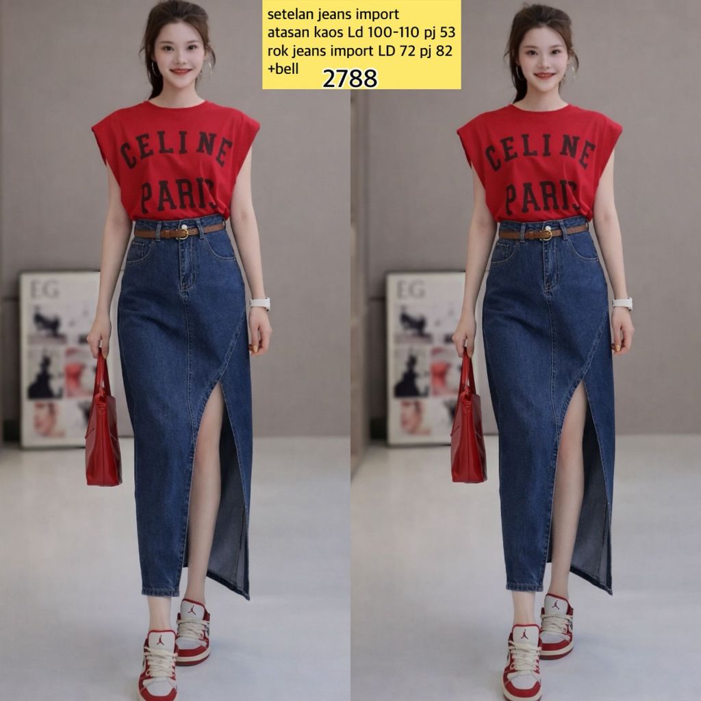 Setelan RokJeans Import Set Wanita KoreanStyle Setelan Import Fashion Baju OneSet Import Oufit Set