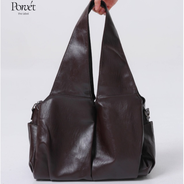 PORVET VONE Large Hobo Tote Leather Bag Shoulder Bag Kulit Edgy Tas Wanita Kapasitas Besar