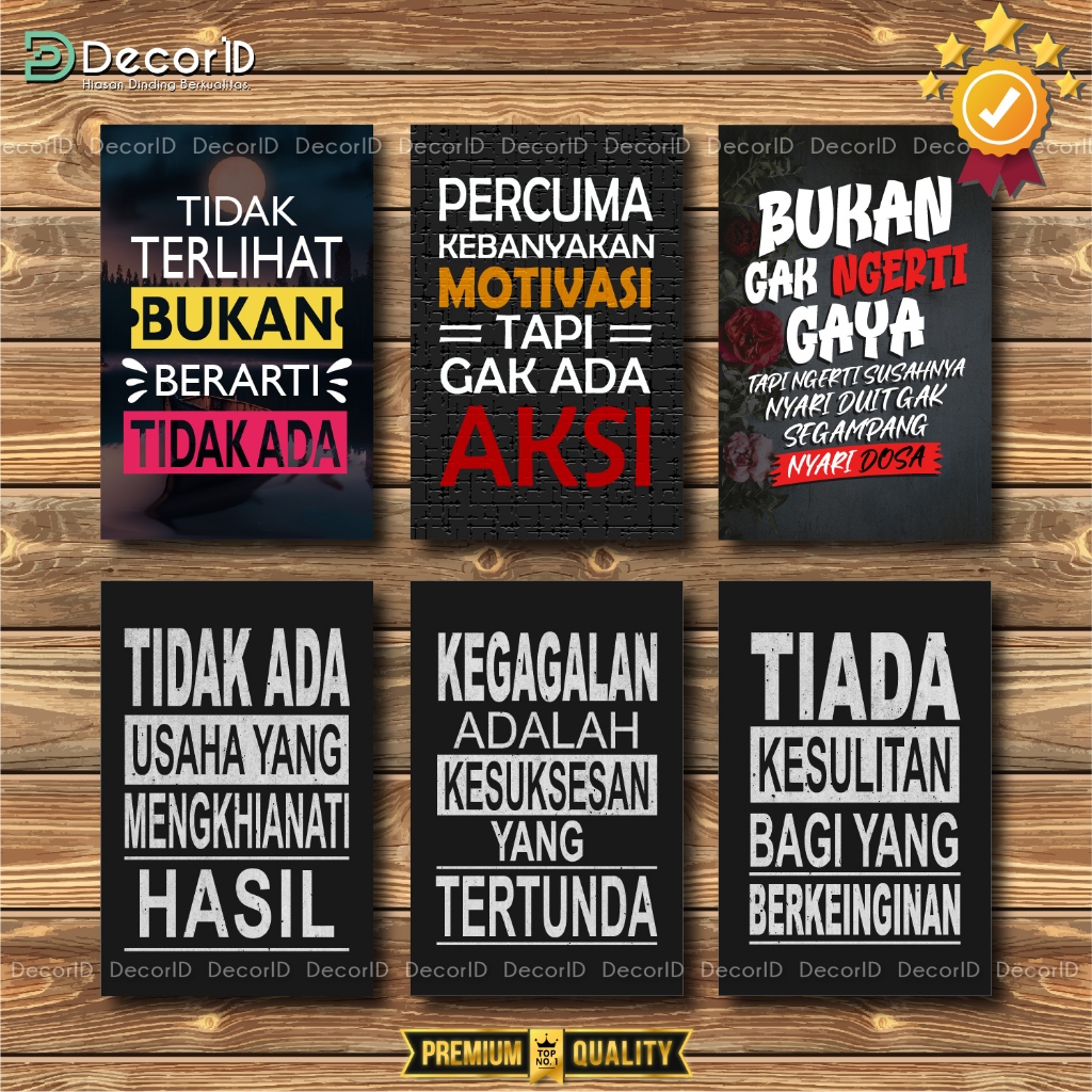 DecorID Poster Kata-kata Motivasi Sukses Hiasan Dinding Kayu Premium Pajangan Kamar Sekolah Konter