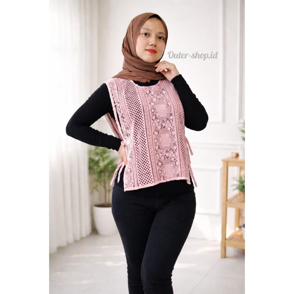 Vest Brokat Wanita Outer Kerja Wanita Rompi brokat Wanita Vest Brukat Tali Samping