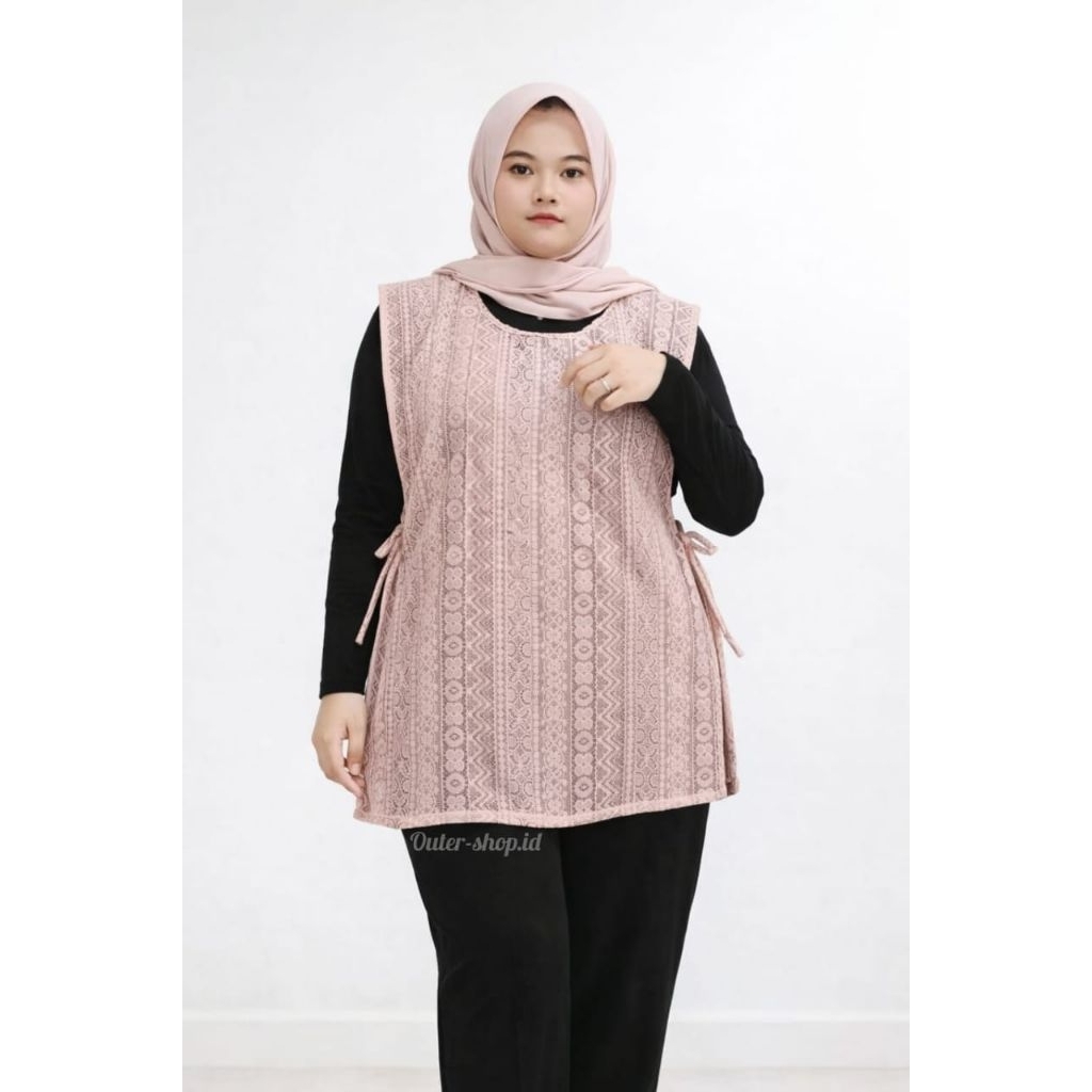 vest brokat jumbo LD 130 rompi kerja wanita outer brokat tali samping