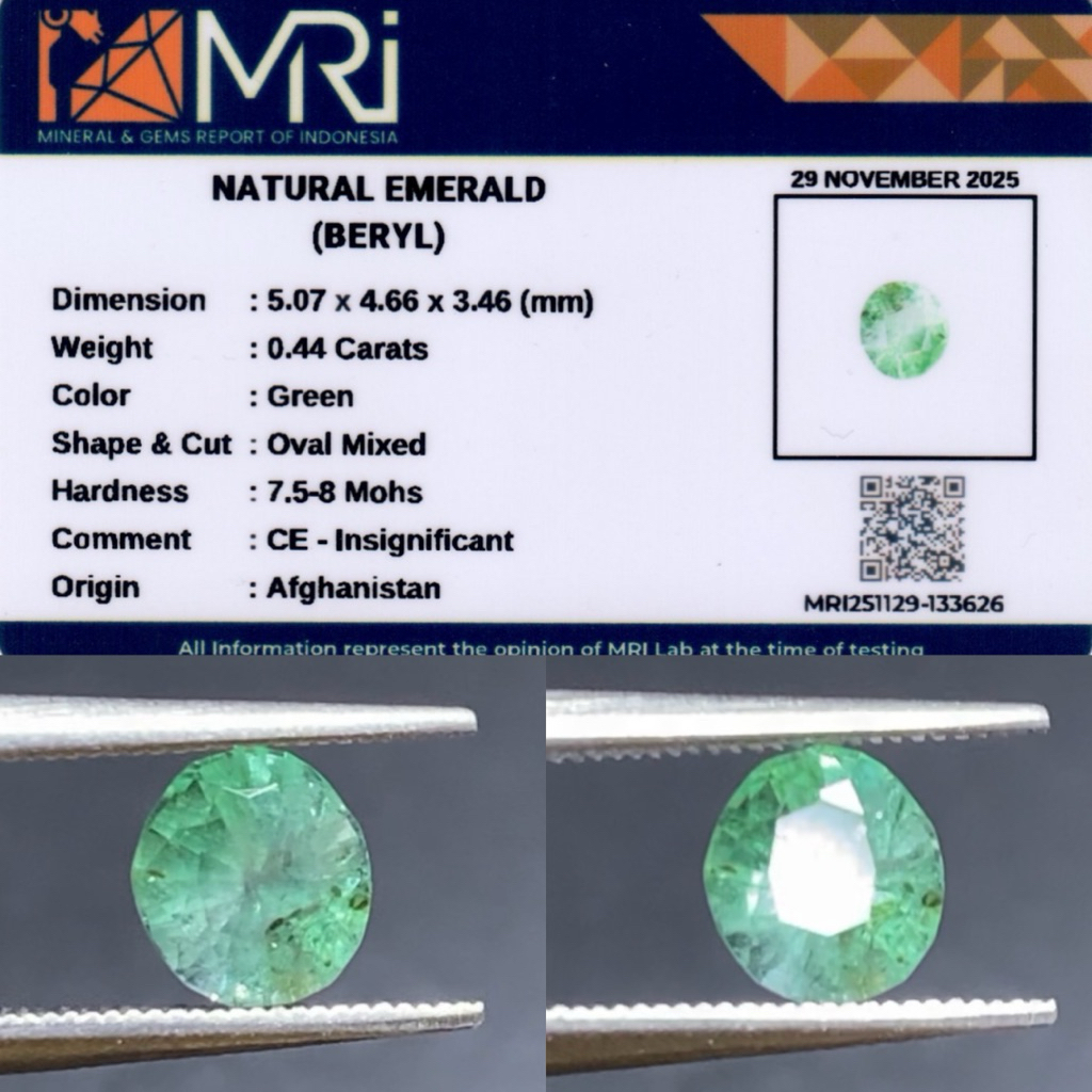 0,44 cts Natural Panjshir Emerald Beryl origin Afghanistan CE - Insignificant Memo MRI