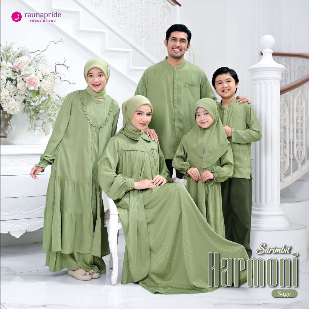 RAUNA HARMONI SAGE Family Set Sarimbit Keluarga Lebaran 2026 Gamis Koko Harmony
