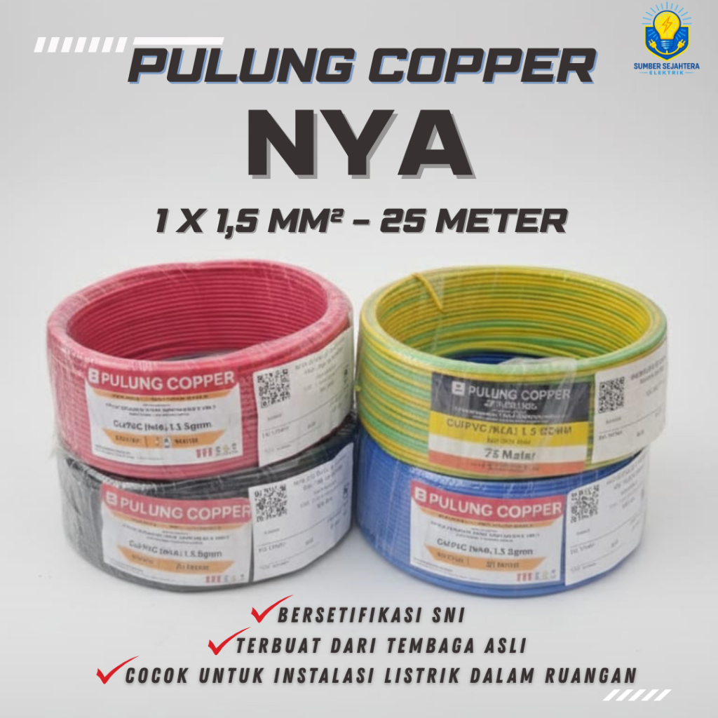 Kabel NYA 1.5 mm Tembaga Pulung Copper 25 Meter
