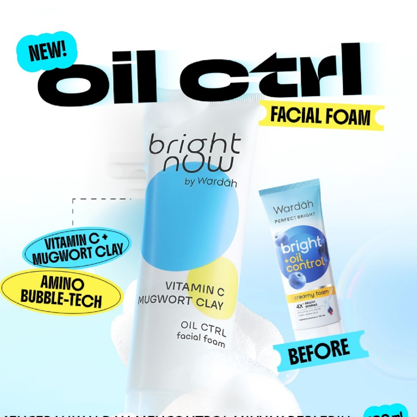 Wardah Bright Now Oil CTRL Facial Foam | With Vitamin C & Mugwort Clay | Sabun Wajah 50ml ( KEMASAN 