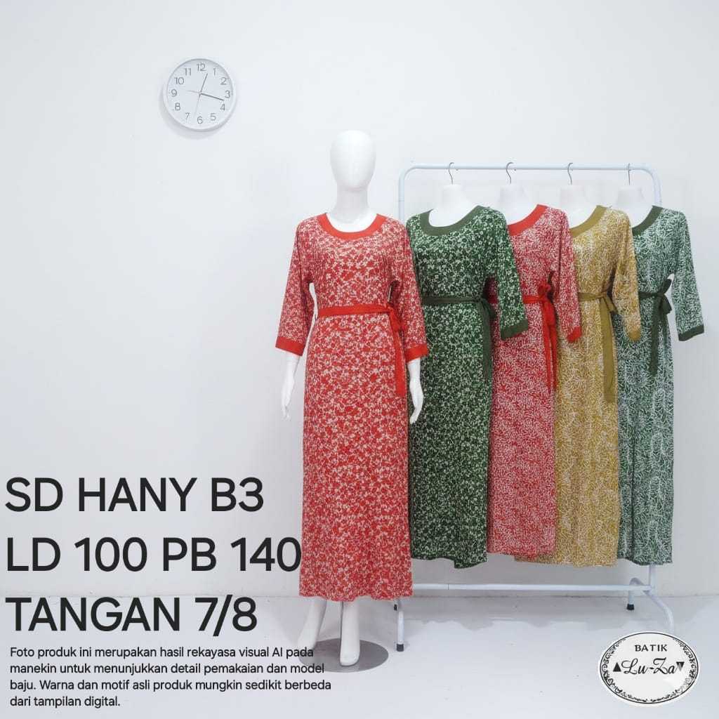 LUZA ORI asli pekalongan hany B3 gamis pondok putri tangan panjang ld 100 sabuk pinggan batik bahan 
