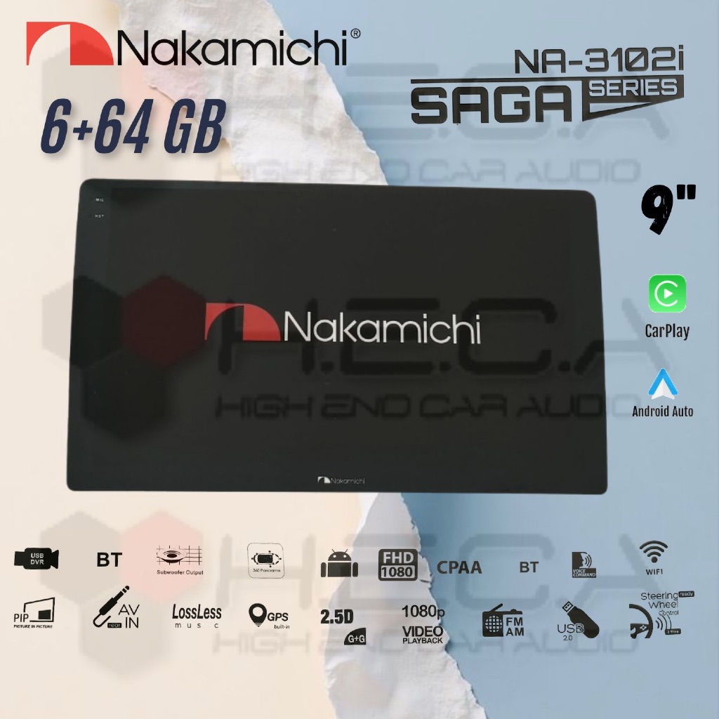 Nakamichi SAGA 6/64 GB 9" Inch Android Head Unit Tape Mobil TV Saga Series 6/64GB
