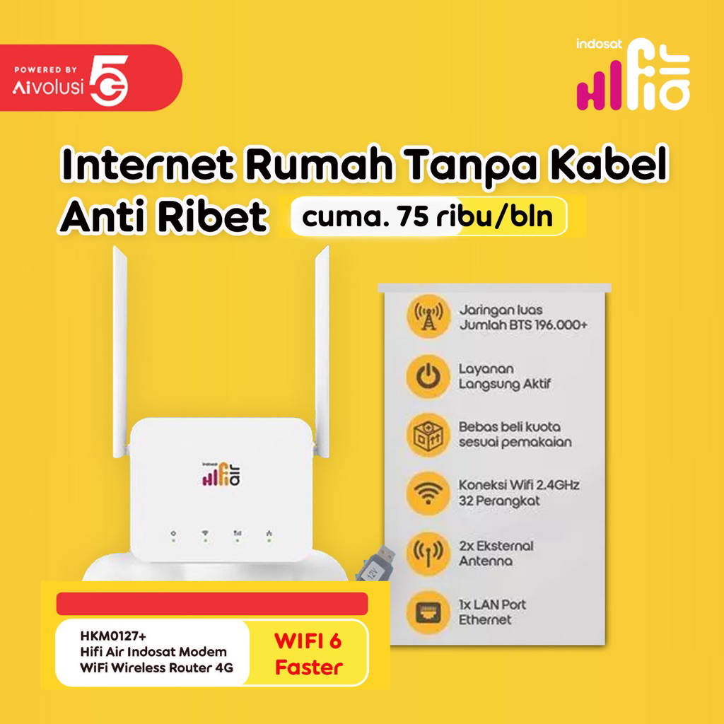 Hifi Air Indosat Modem Wifi Portable Rumah Tanpa Kabel Wifi 6 2.4Ghz HKM 0127 Plus