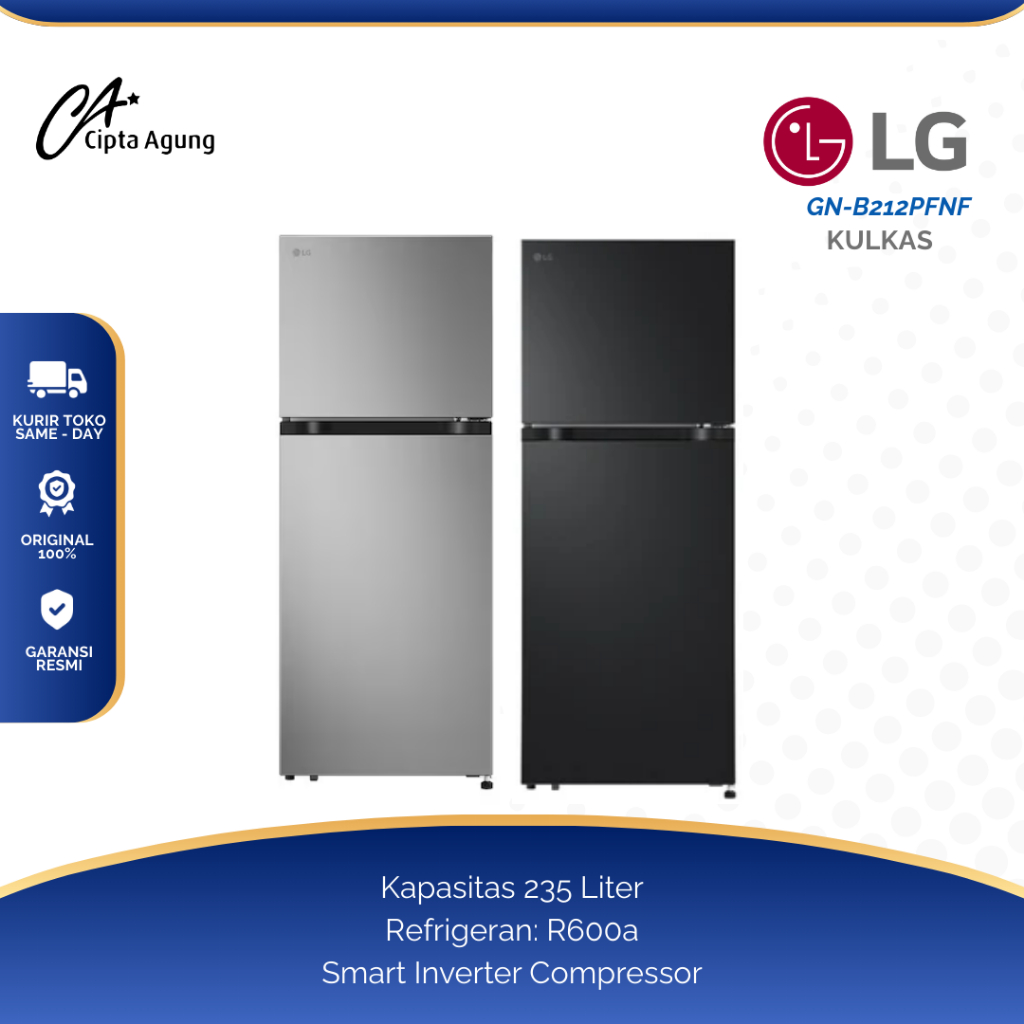 LG KULKAS 2 PINTU 235L 235 LITER MULTI AIR FLOW NO FROSTGNB212PFNF GN B212PFNF GNB212 PFNF  GN-B212P