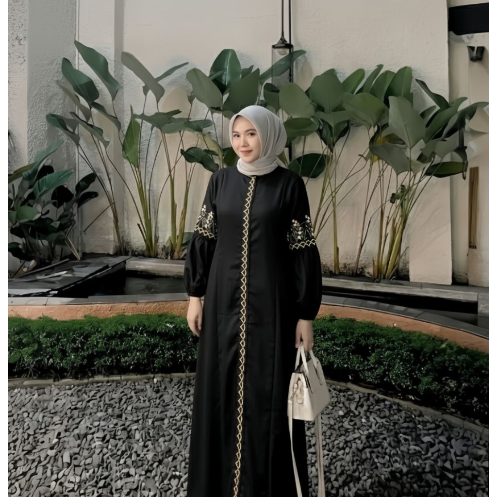 Juleashop Gamis Abaya Turkey Dress Bordir Muslimah Dengan Model Lengan Balon