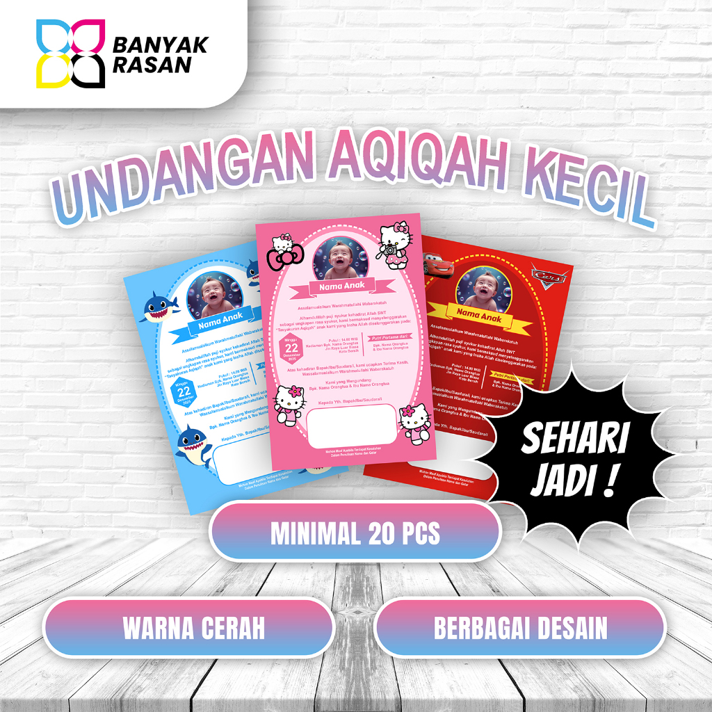 Cetak Undangan Syukuran Aqiqah Custom Paling Murah | Proses Cepat | UNDANGAN AQIQAH KECIL