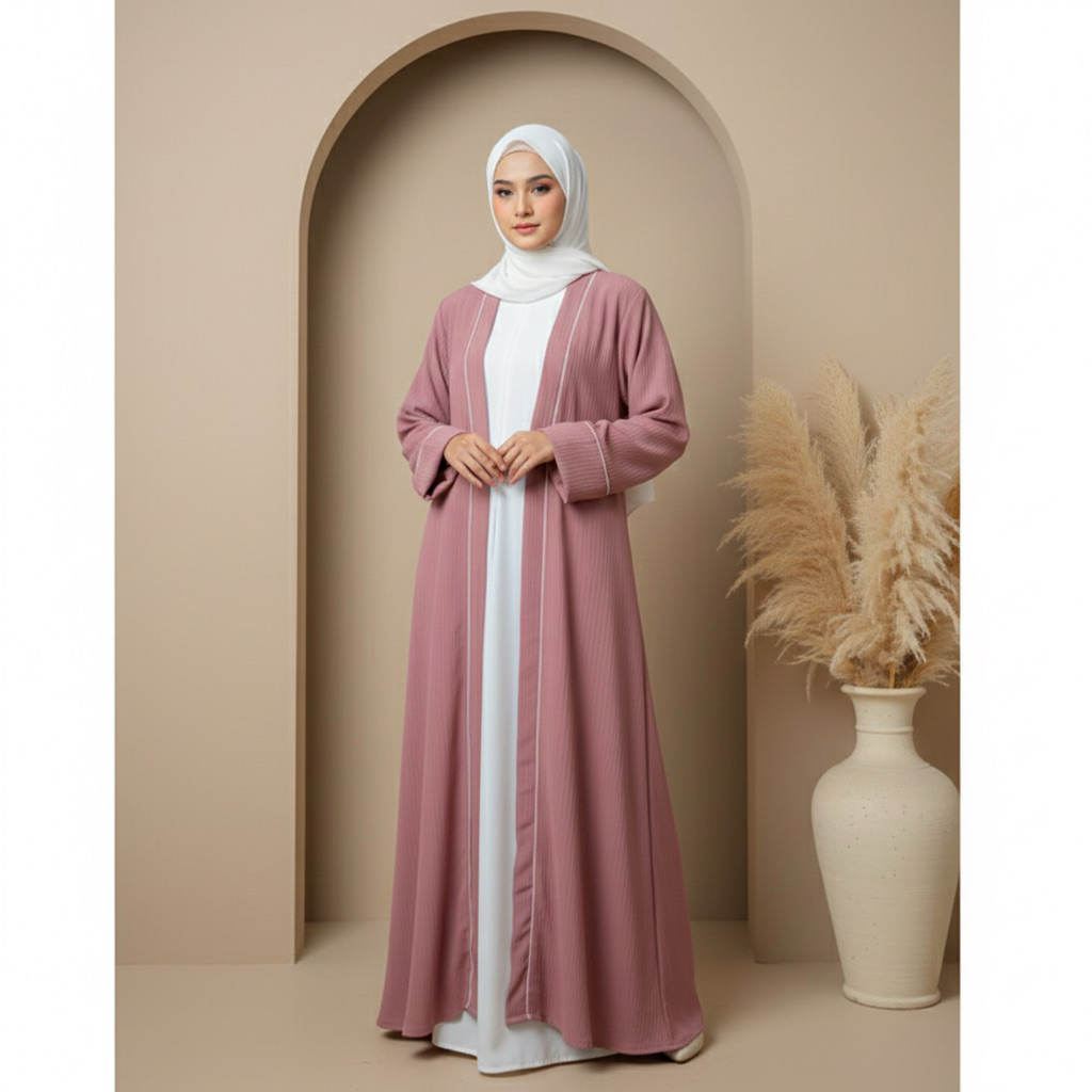 Abaya Gamis Muslimah Maxi Dress Arab Saudi Polos Kombinasi Warna List Bisban Terbaru