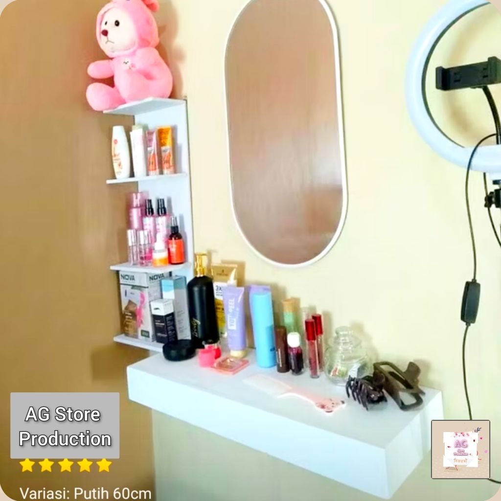 Rak 2 laci meja rias ambalan cosmetic tempel dinding minimalis aesthetic