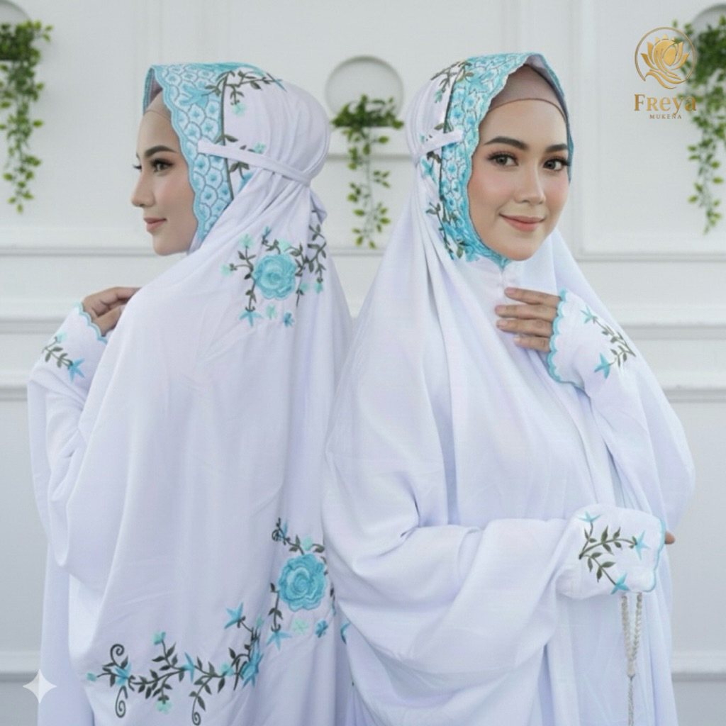 MUKENA TERUSAN DEWASA SANTRI REMAJA BORDIR BUNGA BAHAN KAIN KATUN POLINO MIKRO | RUKUH TELEKUNG MINA