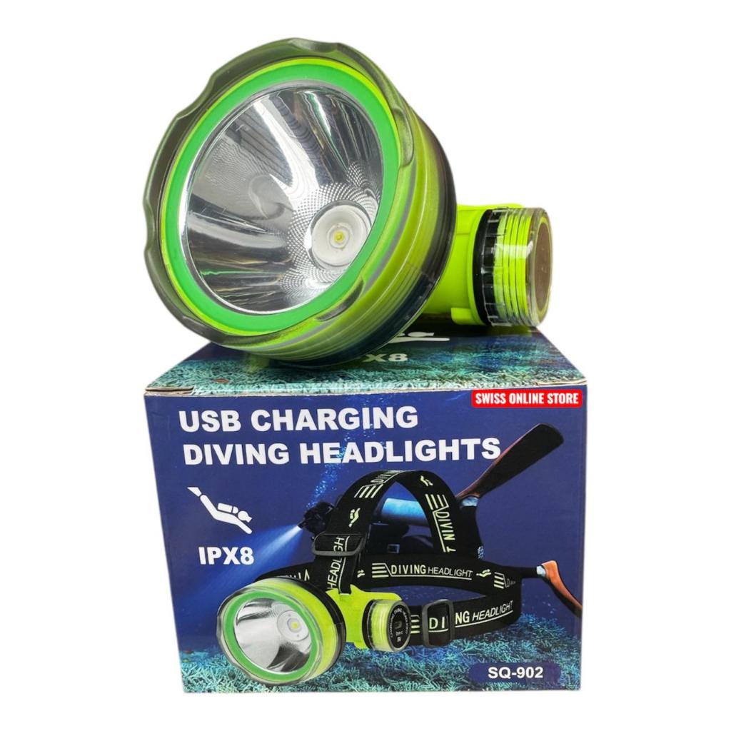 SENTER KEPALA SELAM LED 60W SQ-902 - HEADLAMP DIVING - CAHAYA TERANG - JARAK JAUH - TYPE-C
