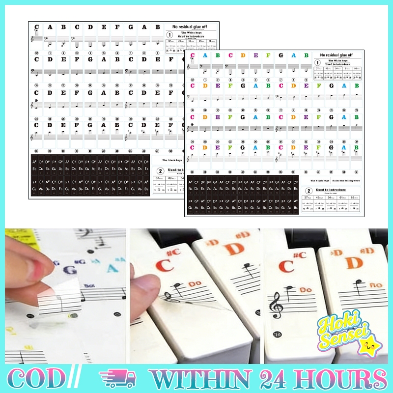 Stiker Tuts Piano Keyboard 88 61 54 Key Stiker Label Not Balok Warna Dan Hitam Putih PVC Anti Air