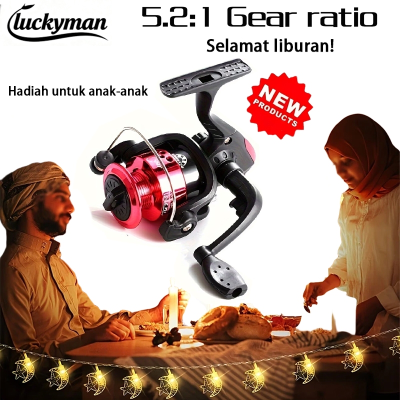 LUCKYMAN Gulungan pancing ABS, tipe 200, gulungan putar kecil, berisi sekitar 1968,5 inci senar panc